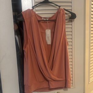 Mystree Rust-Colored Draped Surplice Sleeveless Camisole